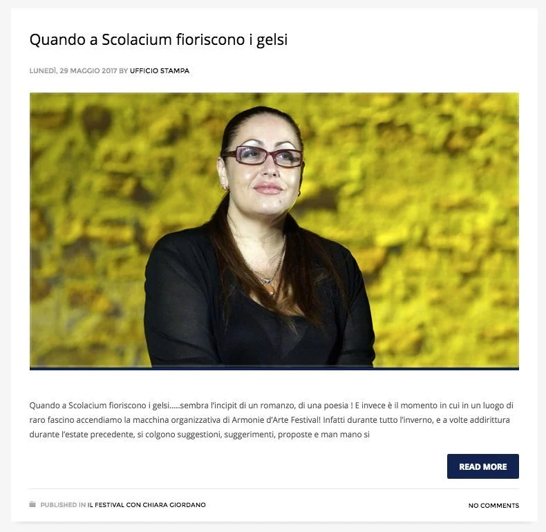 Pagina del blog Armonie d’Arte mostrata nella relazione di progetto del 2017.