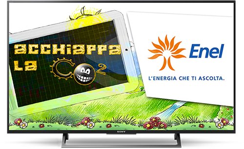 Enel Game: grafica dell’applicazione Acchiappa la CO₂, senza televisore.
