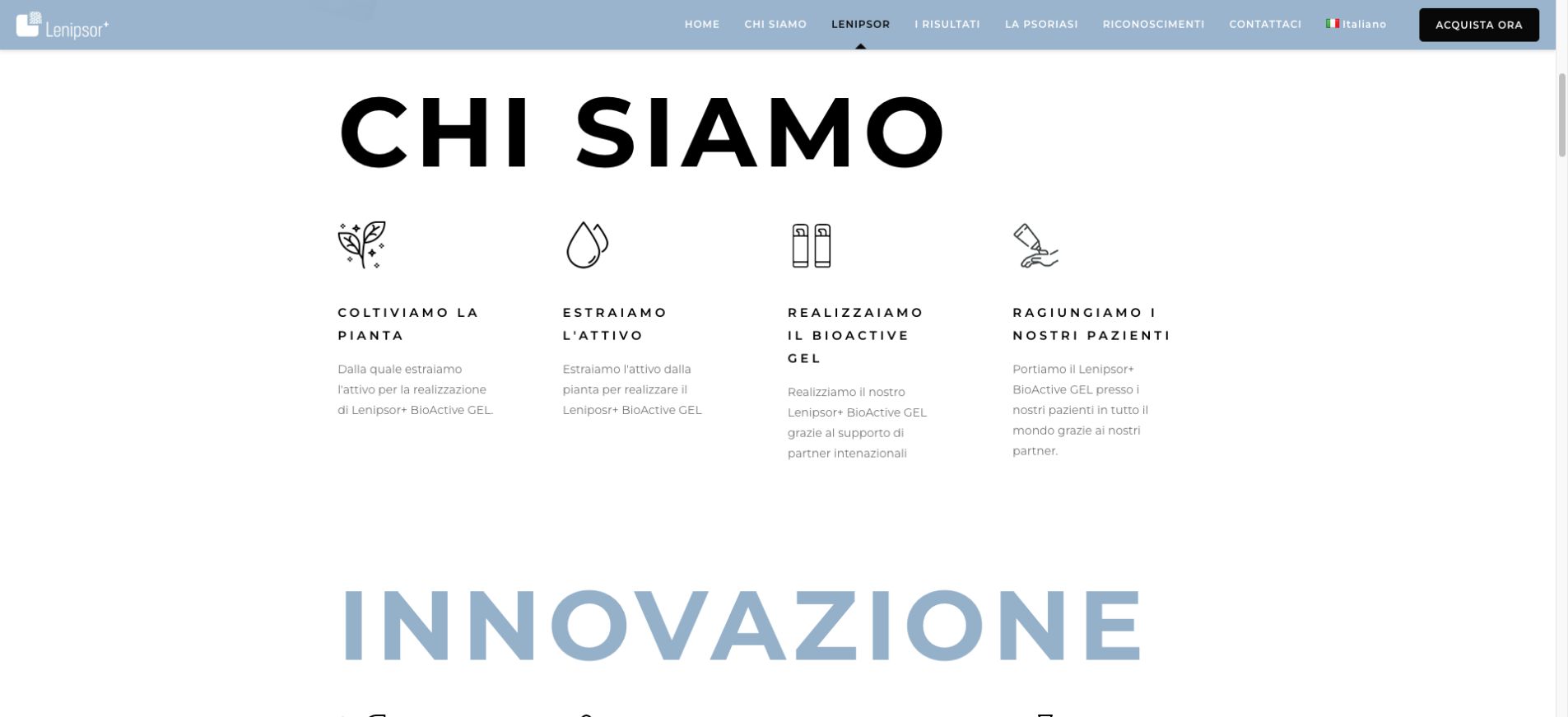 Lenipsor: design della pagina di presentazione del sito lenipsor.com.