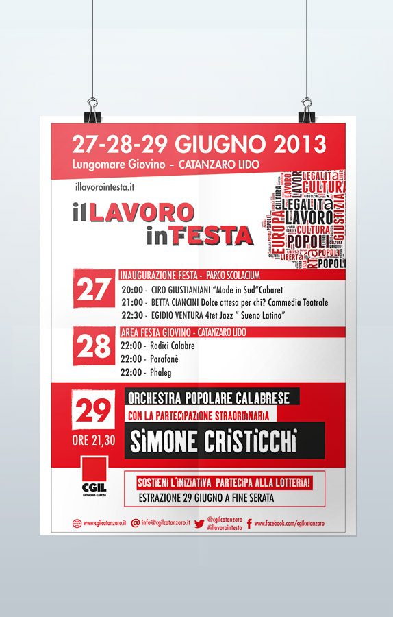 Manifesto CGIL: Il lavoro in festa, 27–29 giugno 2013, Catanzaro Lido.