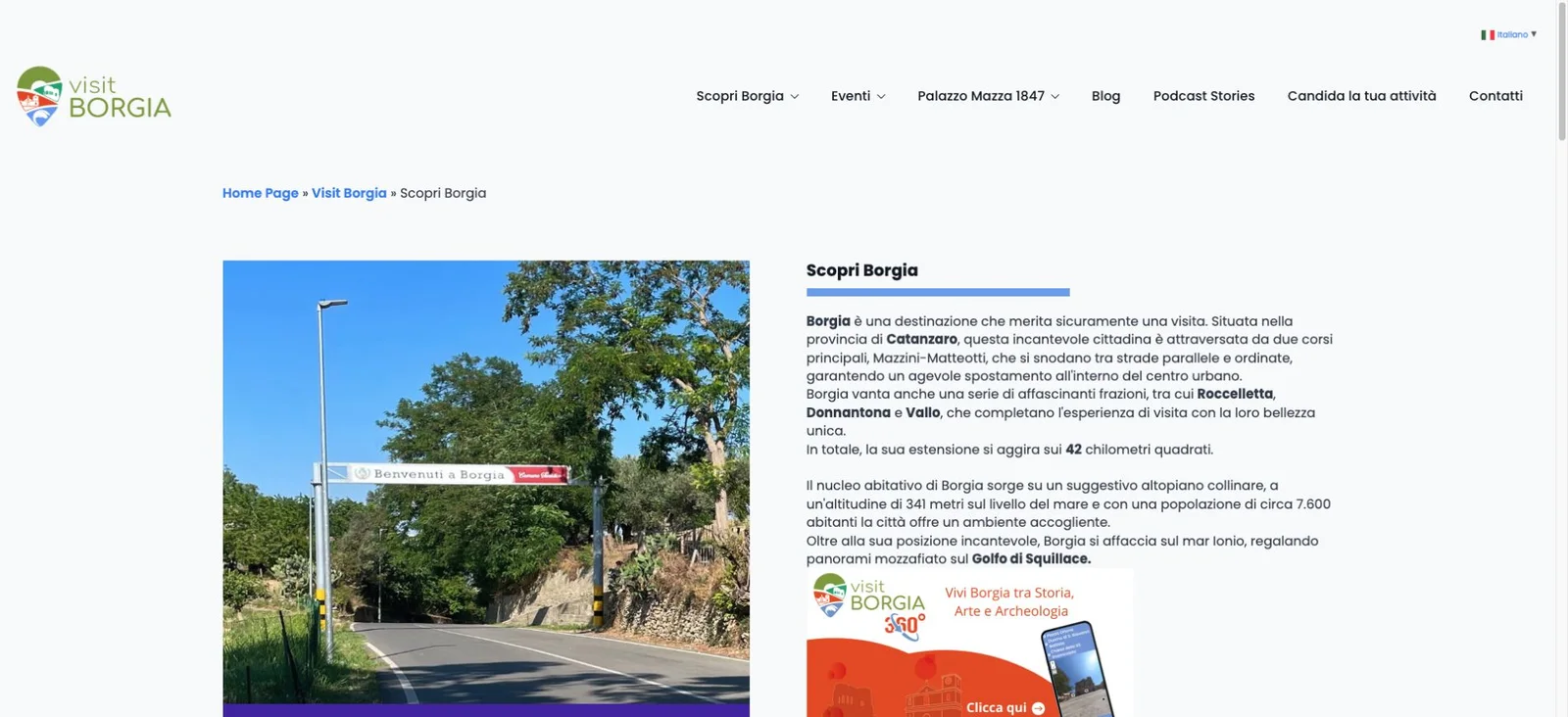 Pagina interna reale di VisitBorgia