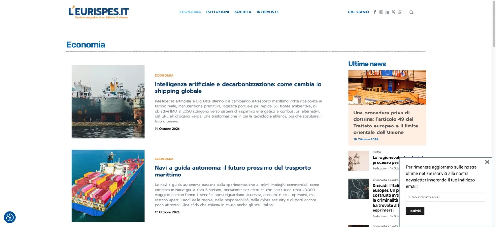 Pagina interna reale di L’Eurispes — rivista