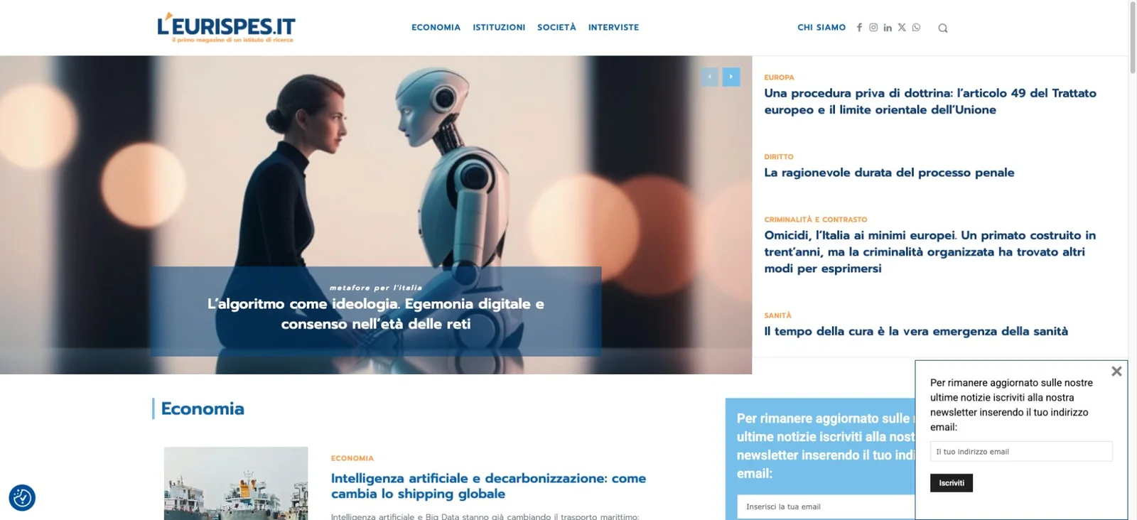 Homepage reale del progetto L’Eurispes — rivista