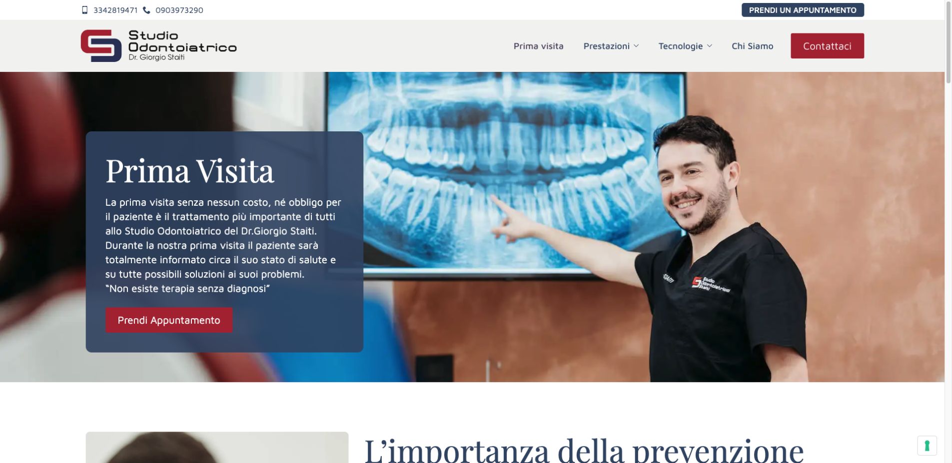 Odontoiatrica Staiti: pagina Prima visita, schermata del sito reale.
